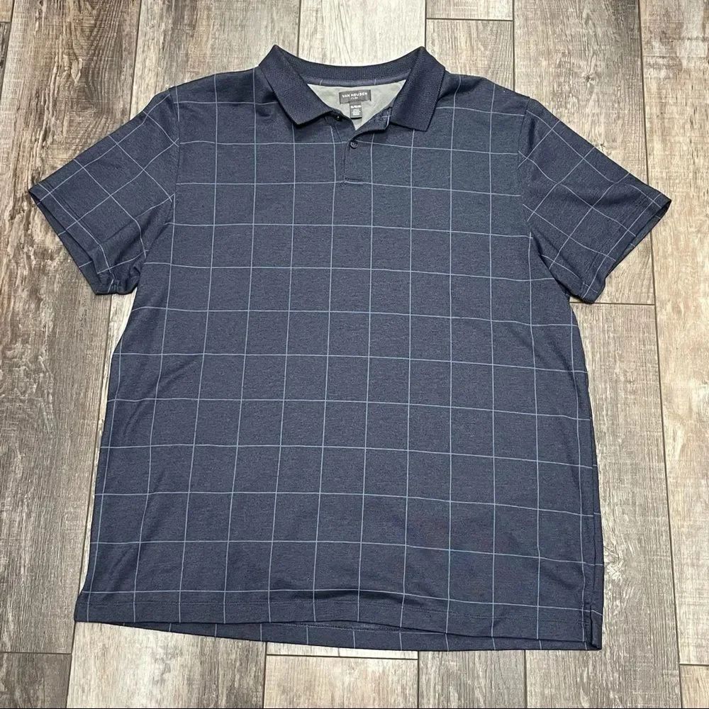Van Heusen Navy Blue Checkered Polo Shirt Size XL